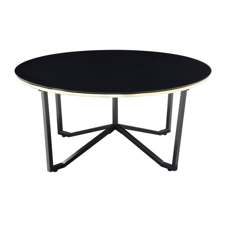 English Elm Occasional 3 Piece Round Glass and Metal Living Room Table Set in Black Gold B011P582782