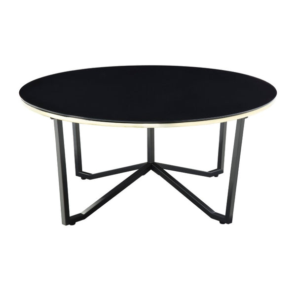 English Elm Occasional 3 Piece Round Glass and Metal Living Room Table Set in Black Gold B011P582782