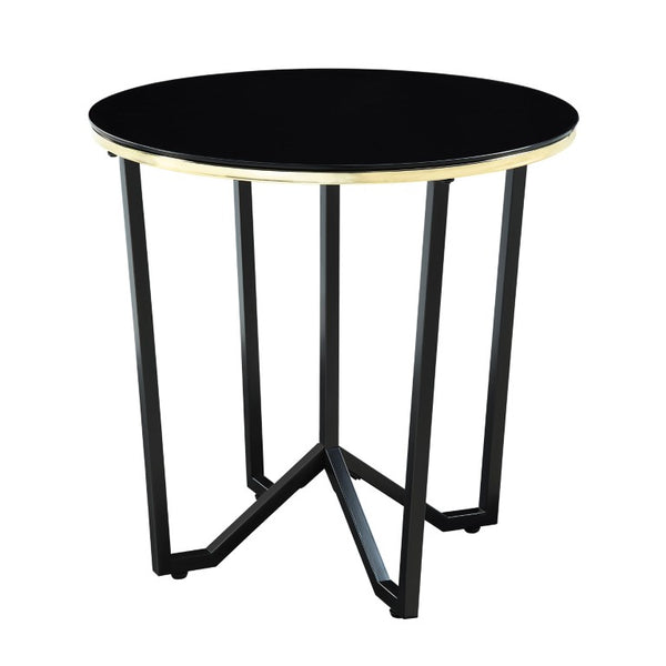 English Elm Occasional 3 Piece Round Glass and Metal Living Room Table Set in Black Gold B011P582782