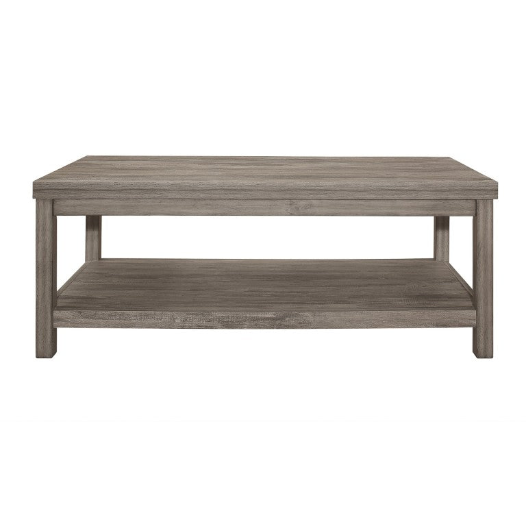 English Elm Cocktail and End Table Set with Birch Veneer Glass Tops and Satin Nickel Hardware Weathered Gray B011P582784