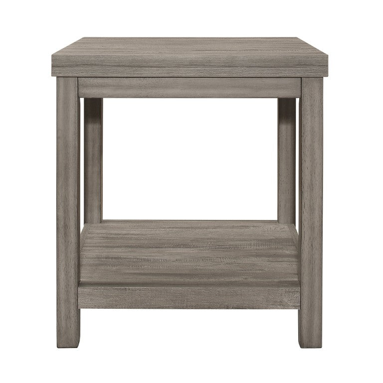 English Elm Cocktail and End Table Set with Birch Veneer Glass Tops and Satin Nickel Hardware Weathered Gray B011P582784