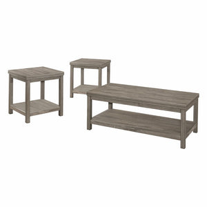 English Elm Cocktail and End Table Set with Birch Veneer Glass Tops and Satin Nickel Hardware Weathered Gray B011P582784