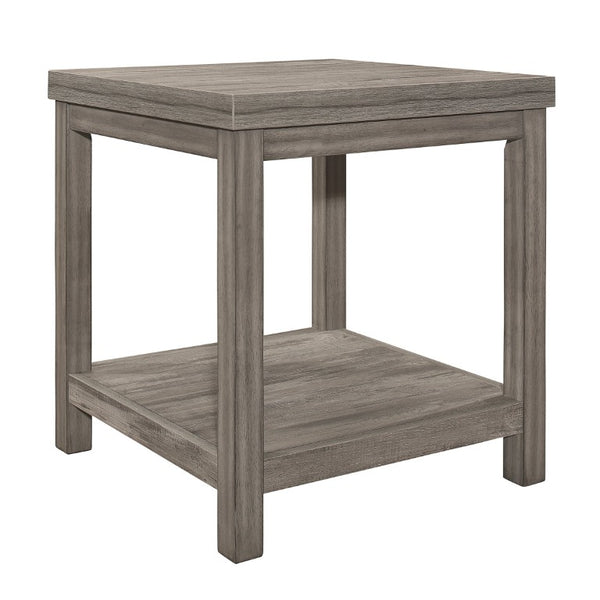 English Elm Cocktail and End Table Set with Birch Veneer Glass Tops and Satin Nickel Hardware Weathered Gray B011P582784