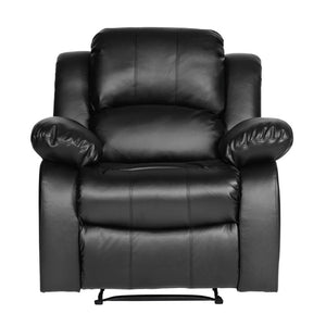 English Elm Black Faux Leather Manual Recliner with Pillow Arms and Solid Wood Frame for Living Rooms B011P582806