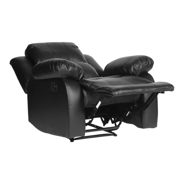 English Elm Black Faux Leather Manual Recliner with Pillow Arms and Solid Wood Frame for Living Rooms B011P582806