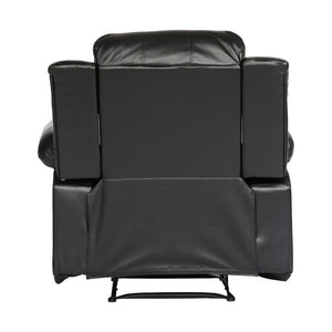 English Elm Black Faux Leather Manual Recliner with Pillow Arms and Solid Wood Frame for Living Rooms B011P582806