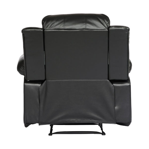 English Elm Black Faux Leather Manual Recliner with Pillow Arms and Solid Wood Frame for Living Rooms B011P582806