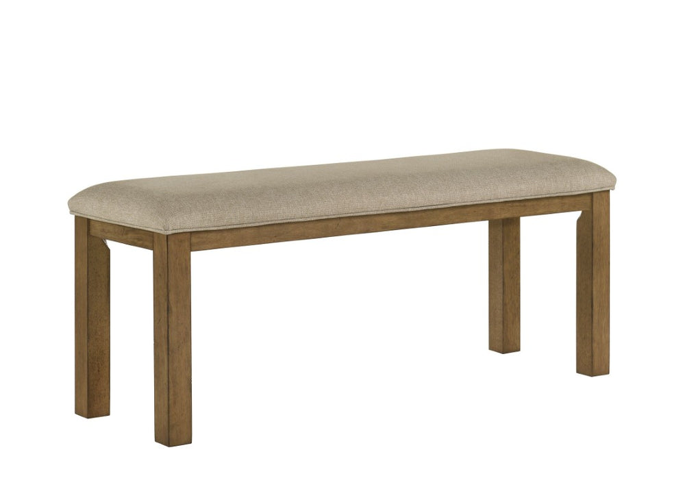 English Elm 1Pc Upholstered Dining Bench Padded Seat Neutral Fabric Warm Brown Wooden Legs Farmhouse B011P582808
