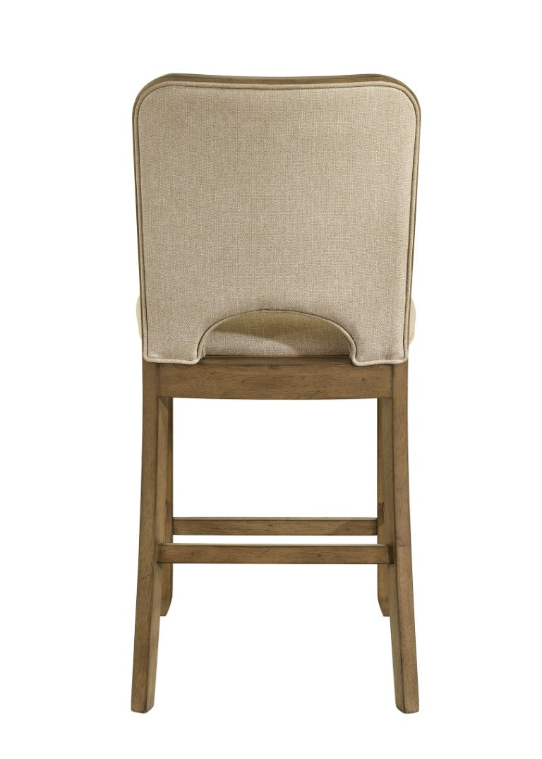 English Elm 2Pc Counter Height Dining Chairs Neutral Upholstered Seats Warm Brown Wooden Legs B011P582809