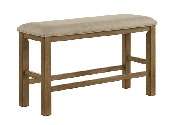 English Elm 1Pc Padded Counter Bench Neutral Upholstered Seat Solid Wood Legs Kitchen Island B011P582811