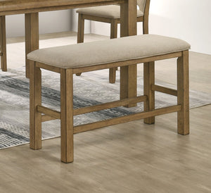English Elm 1Pc Padded Counter Bench Neutral Upholstered Seat Solid Wood Legs Kitchen Island B011P582811