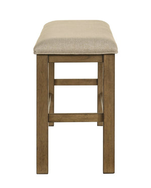 English Elm 1Pc Padded Counter Bench Neutral Upholstered Seat Solid Wood Legs Kitchen Island B011P582811