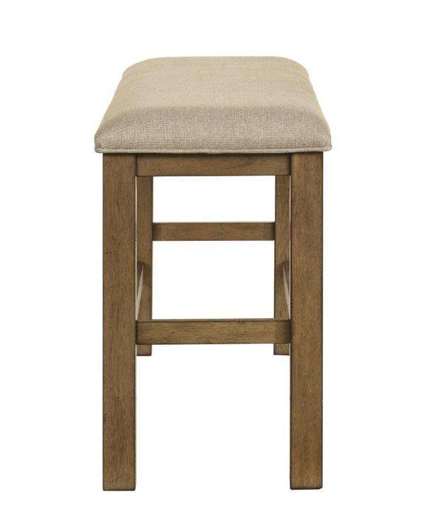 English Elm 1Pc Padded Counter Bench Neutral Upholstered Seat Solid Wood Legs Kitchen Island B011P582811
