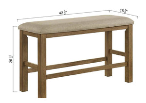 English Elm 1Pc Padded Counter Bench Neutral Upholstered Seat Solid Wood Legs Kitchen Island B011P582811