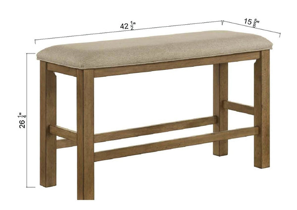 English Elm 1Pc Padded Counter Bench Neutral Upholstered Seat Solid Wood Legs Kitchen Island B011P582811
