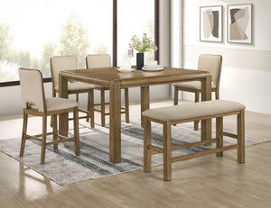 English Elm 1Pc Padded Counter Bench Neutral Upholstered Seat Solid Wood Legs Kitchen Island B011P582811