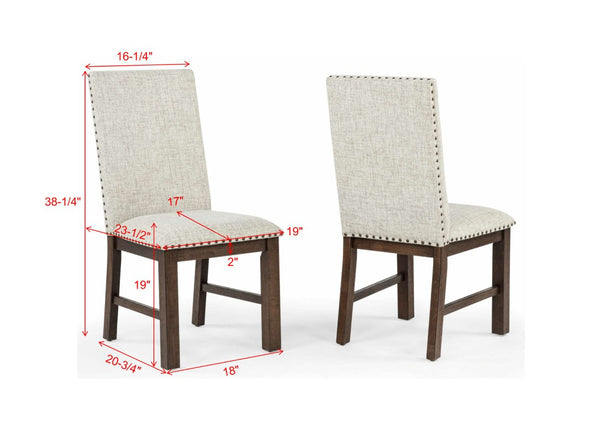 English Elm 2Pc Tufted High Back Dining Chairs Linen Fabric Nailhead Detail Espresso Wood Frame B011P583494