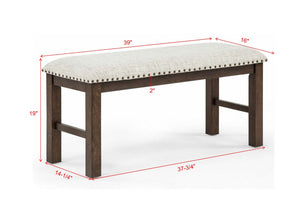 English Elm 1Pc Tufted Linen Upholstered Dining Bench Nailhead Trim Espresso Wood Frame B011P584189