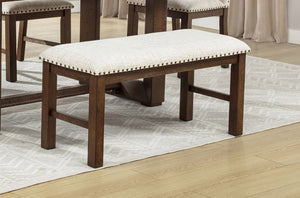 English Elm 1Pc Tufted Linen Upholstered Dining Bench Nailhead Trim Espresso Wood Frame B011P584189