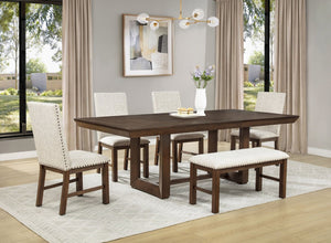 English Elm 1Pc Tufted Linen Upholstered Dining Bench Nailhead Trim Espresso Wood Frame B011P584189