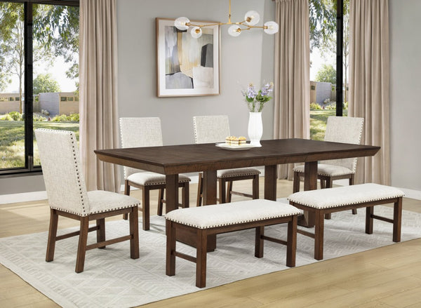 English Elm 1Pc Tufted Linen Upholstered Dining Bench Nailhead Trim Espresso Wood Frame B011P584189