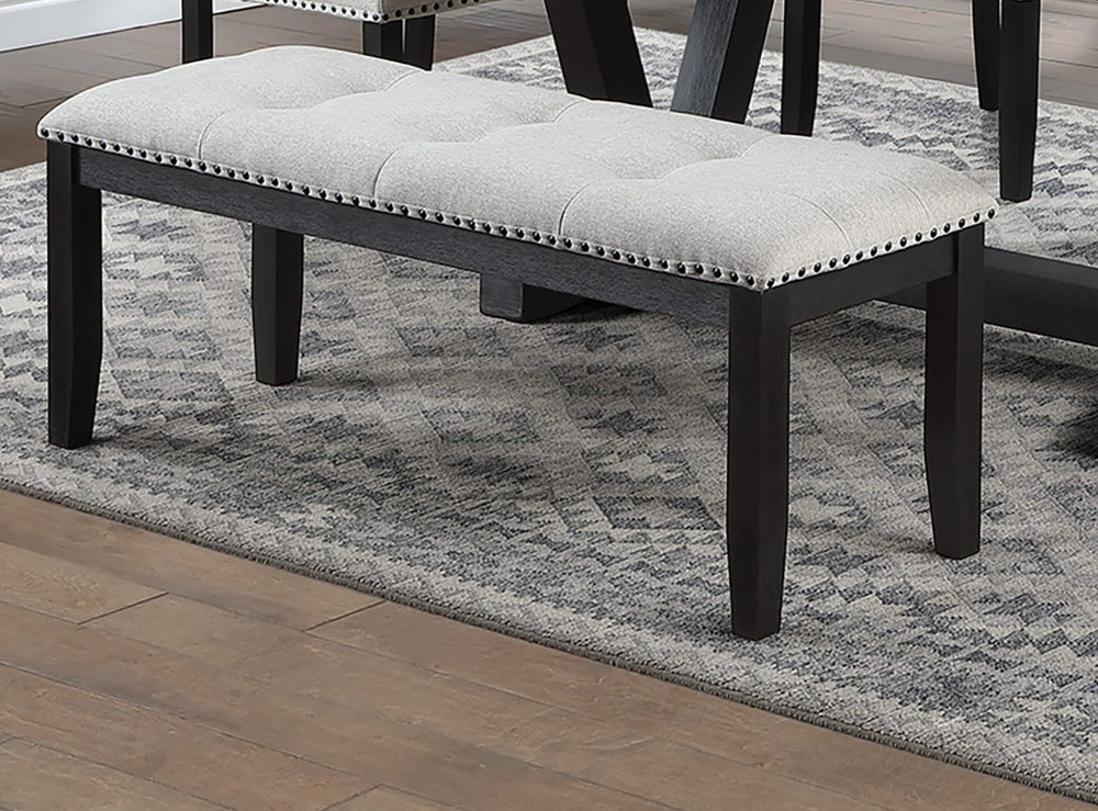 English Elm Antique Black Rubberwood Dining Bench Tufted Seat Brass Nailhead Trim Traditional B011P584191