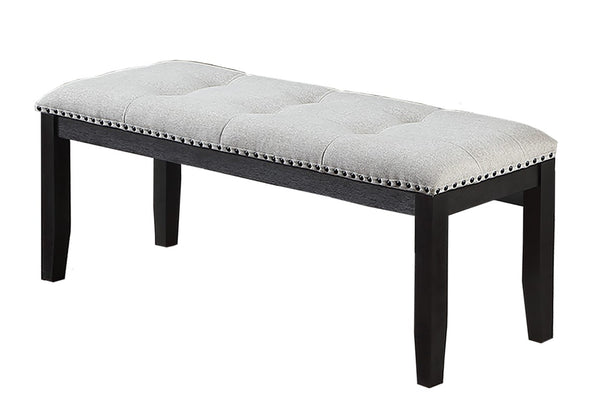 English Elm Antique Black Rubberwood Dining Bench Tufted Seat Brass Nailhead Trim Traditional B011P584191