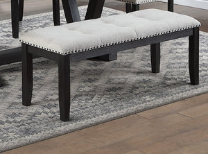 English Elm Antique Black Rubberwood Dining Bench Tufted Seat Brass Nailhead Trim Traditional B011P584191