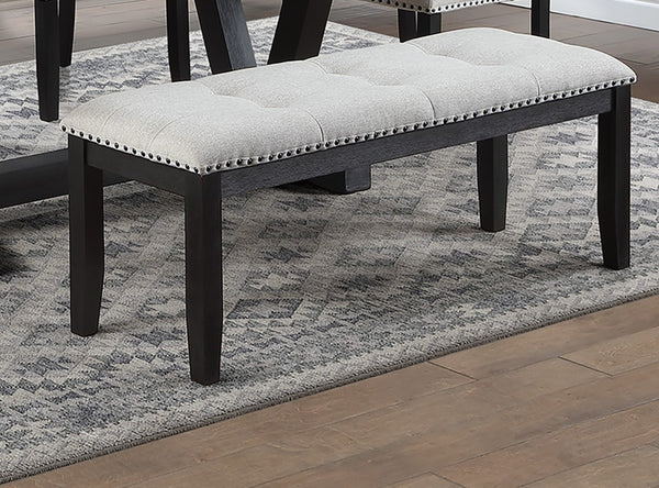 English Elm Antique Black Rubberwood Dining Bench Tufted Seat Brass Nailhead Trim Traditional B011P584191