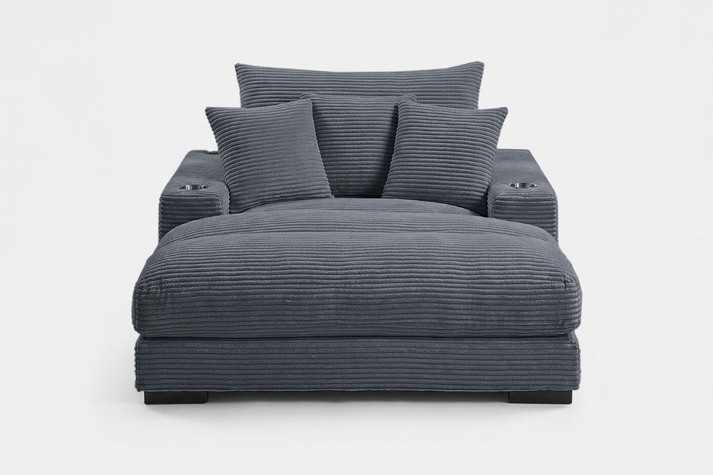 English Elm Chaise Lounge Corduroy Upholstered Sofa with Cup Holders USB Port and Accent Pillows Gray B011P584199