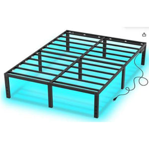 English Elm Twin Metal Platform Bed with LED Underlighting USB Charging and Slatted Base B011P585685