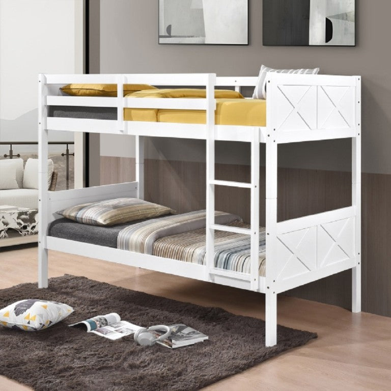 English Elm Mission Style Twin Over Bunk Bed Rubberwood X Panel Design Kids Guest Room B011P586391