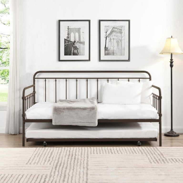 English Elm Farmhouse Metal Daybed with Trundle Twin Sofa Wrought Iron Ball Accent Frame B011P586395