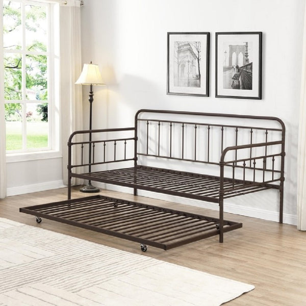 English Elm Farmhouse Metal Daybed with Trundle Twin Sofa Wrought Iron Ball Accent Frame B011P586395