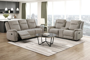 English Elm Contemporary Gray Microfiber Reclining Sofa and Loveseat Set for Modern Living Rooms Brown Gray 1pc Sofa B011P586402