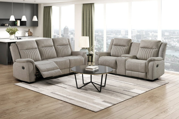 English Elm Contemporary Gray Microfiber Reclining Sofa and Loveseat Set for Modern Living Rooms Brown Gray 1pc Sofa B011P586402