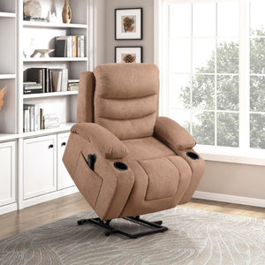English Elm Brown Microfiber Power Lift Recliner with Heat Massage and USB Charging Ports B011P587004