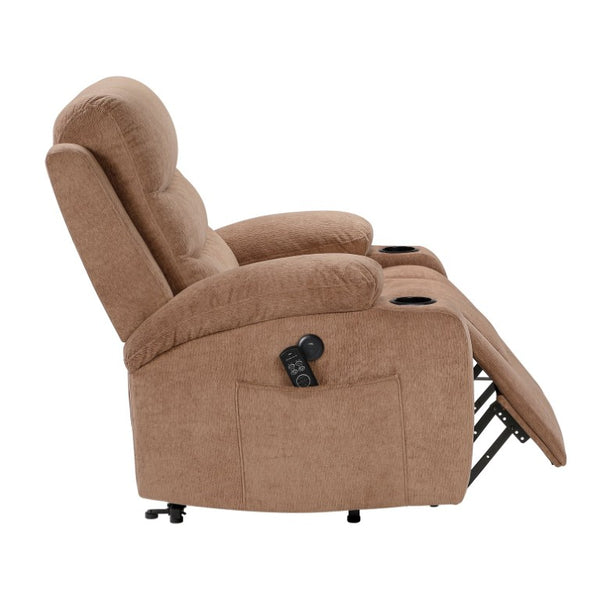 English Elm Brown Microfiber Power Lift Recliner with Heat Massage and USB Charging Ports B011P587004