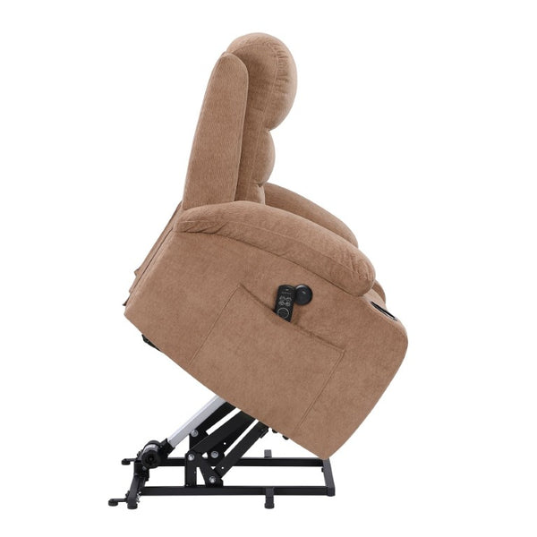 English Elm Brown Microfiber Power Lift Recliner with Heat Massage and USB Charging Ports B011P587004