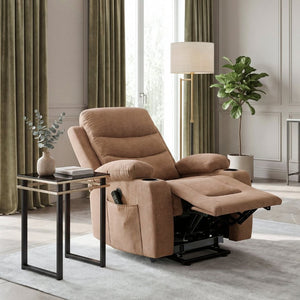 English Elm Brown Microfiber Power Lift Recliner with Heat Massage and USB Charging Ports B011P587004