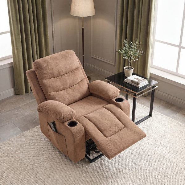 English Elm Brown Microfiber Power Lift Recliner with Heat Massage and USB Charging Ports B011P587004