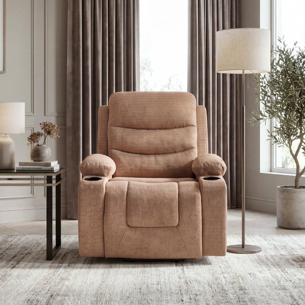English Elm Brown Microfiber Power Lift Recliner with Heat Massage and USB Charging Ports B011P587004