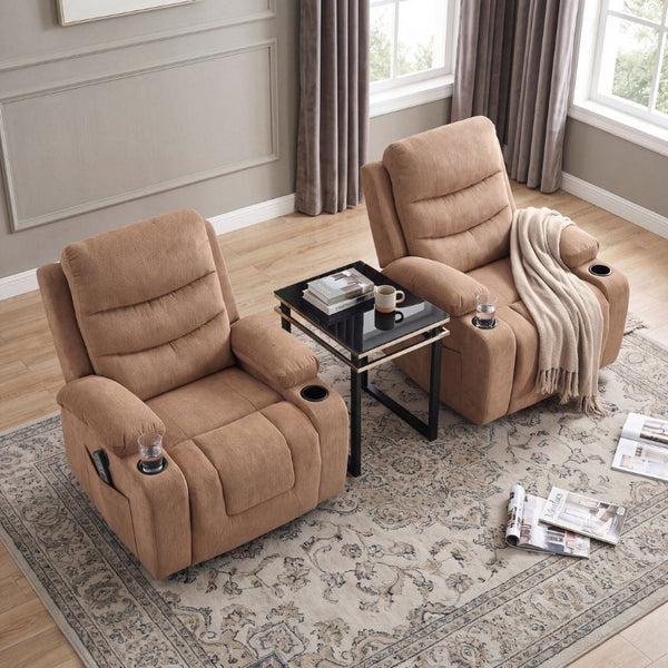 English Elm Brown Microfiber Power Lift Recliner with Heat Massage and USB Charging Ports B011P587004