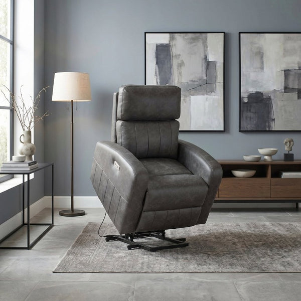 English Elm Modern Power Lift Recliner Chair Faux Leather Upholstered with Pocket Coil Seating Support B011P587005