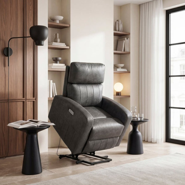 English Elm Modern Power Lift Recliner Chair Faux Leather Upholstered with Pocket Coil Seating Support B011P587005