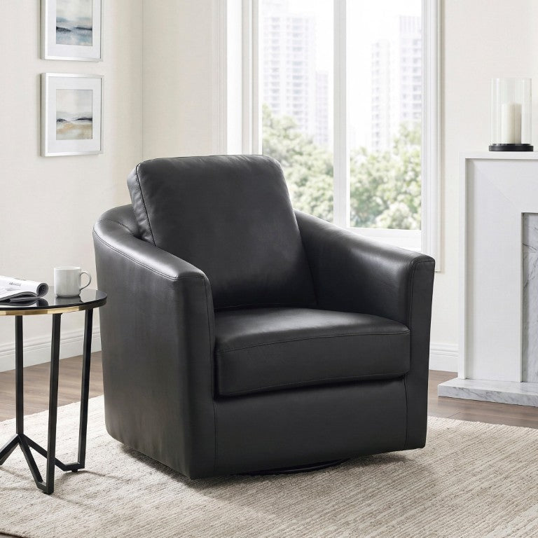 English Elm Modern Top Grain Leather Swivel Barrel Chair with Pocket Coil Cushions for Living Rooms B011P587015