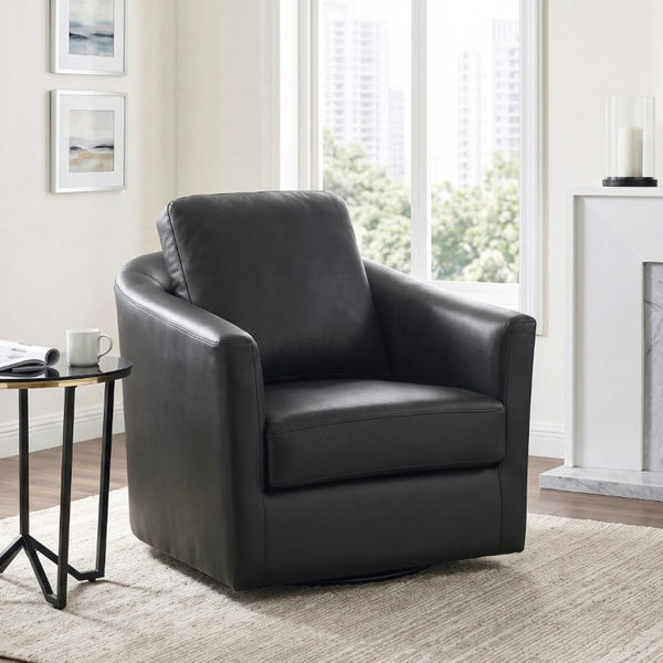 English Elm Modern Top Grain Leather Swivel Barrel Chair with Pocket Coil Cushions for Living Rooms B011P587015