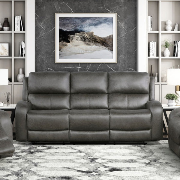 English Elm Gray Microfiber Reclining Sofa Pocket Coil Support Solid Wood Frame Transitional Living Room B011P587700