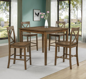 English Elm 5Pc Farmhouse Counter Height Dining Set Square Table Cross Back Chairs Warm Wood B011P588399