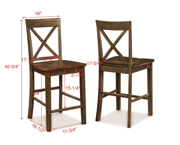 English Elm 5Pc Farmhouse Counter Height Dining Set Square Table Cross Back Chairs Warm Wood B011P588399